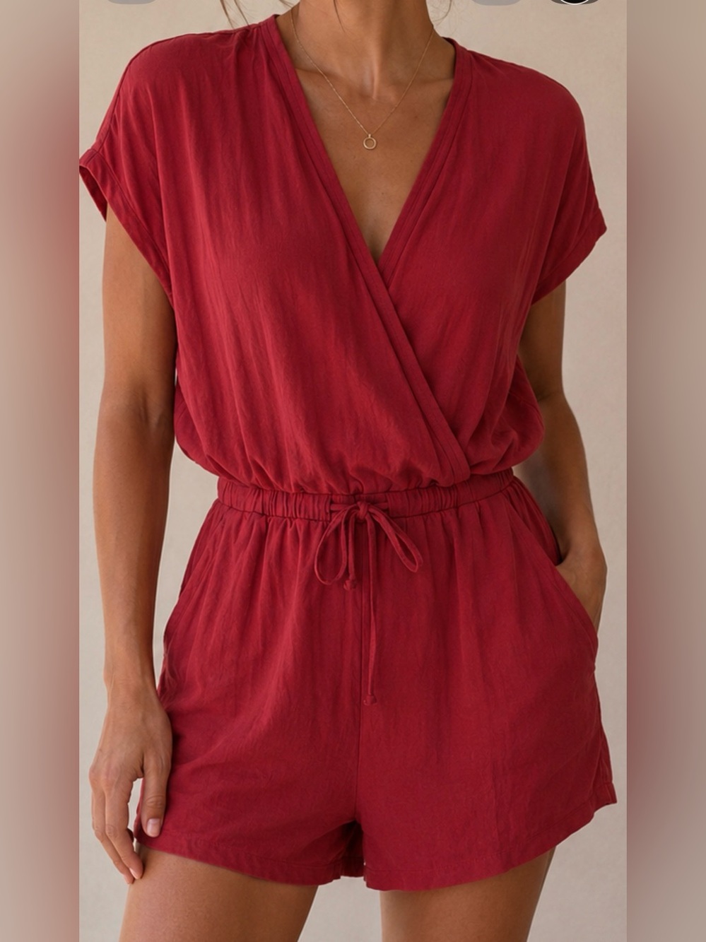 Old Navy Women's Red Wrap-Front Short Romper